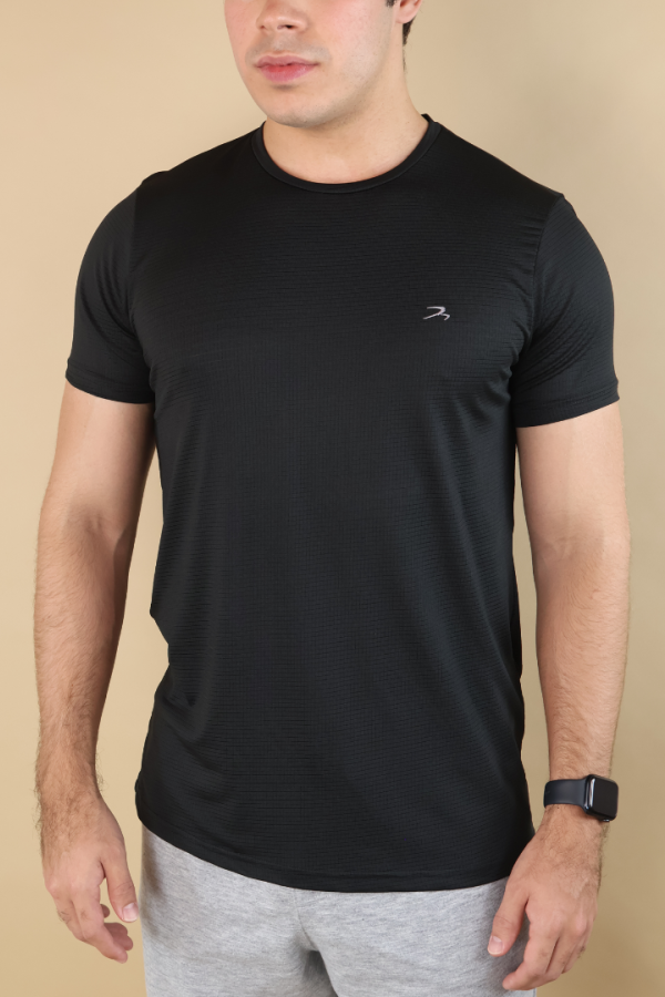 Playera Hombre Fitness Negro Manga Corta Secado Rápido
